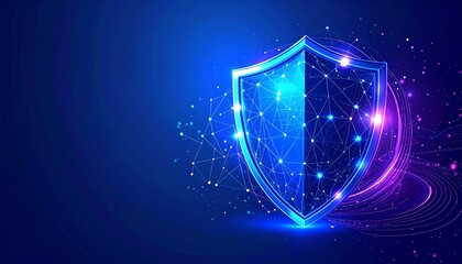 Abstract shield graphic with glowing network effect