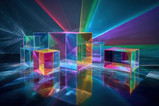Abstract geometric shapes with vibrant light reflections - Powered by Adobe