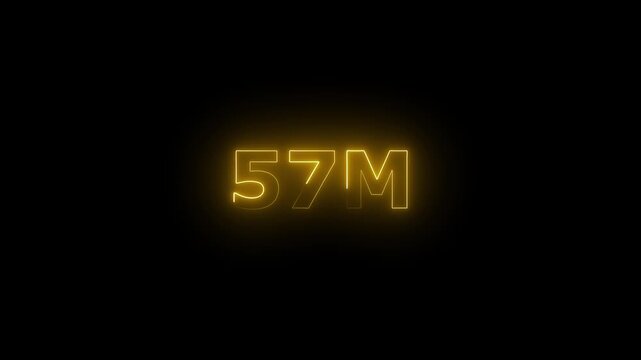 Neon 57M Animated Text.Glowing Neon 56M Countdown Animation .Bright Motion Typography for Timers, Events, and Digital Media Projects