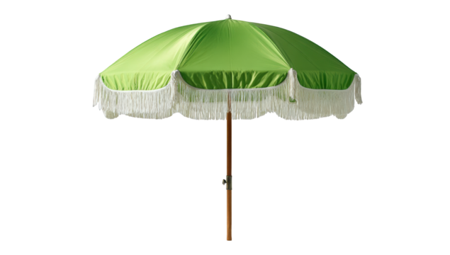 Lime green umbrella with white fringe