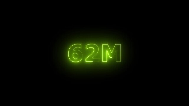 Neon 62M Animated Text.Glowing Neon 62M Countdown Animation .Bright Motion Typography for Timers, Events, and Digital Media Project