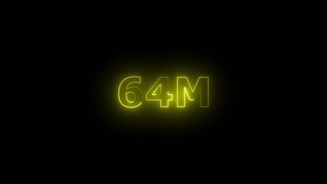 Neon 64M Animated Text.Glowing Neon 64M Countdown Animation .Bright Motion Typography for Timers, Events, and Digital Media Project