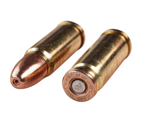 Two metallic cartridges, angled