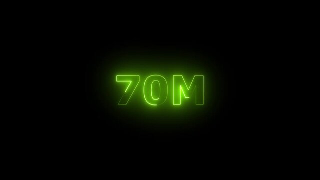 Neon 70M Animated Text.Glowing Neon 70M Countdown Animation .Bright Motion Typography for Timers, Events, and Digital Media Project