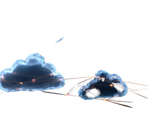 Abstract digital clouds connected by glowing lines