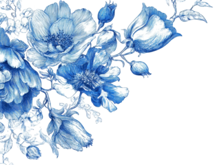Floral corner design in shades of blue