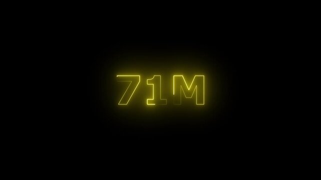 Neon 71M Animated Text.Glowing Neon 71M Countdown Animation .Bright Motion Typography for Timers, Events, and Digital Media Project