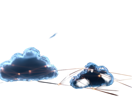 Abstract digital clouds connected by glowing lines