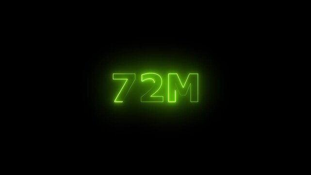 Neon 72M Animated Text.Glowing Neon 72M Countdown Animation .Bright Motion Typography for Timers, Events, and Digital Media Project