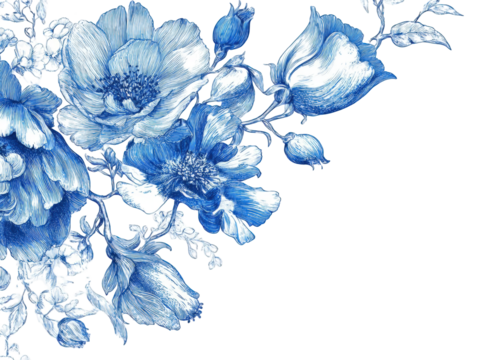 Floral corner design in shades of blue