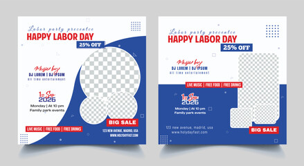 Set of Happy Labor Day Celebration Social Media Post Layout. International Workers Day Post, Poster Design Template. Vector illustration