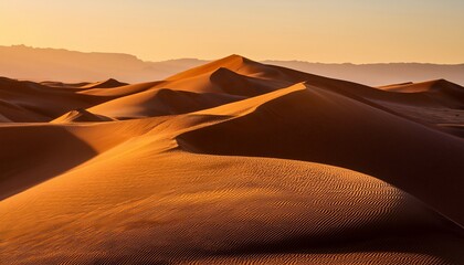 golden hour desert landscape majestic sand dunes with undulating curves and stunning light and shadow contrast at sunrise or sunset