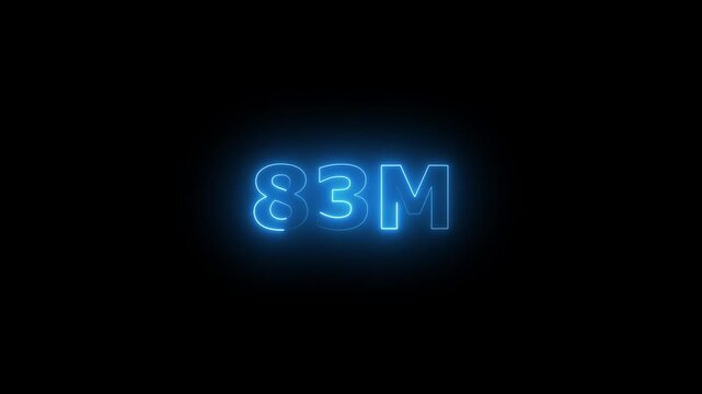 Neon 83M Animated Text.Glowing Neon 83M Countdown Animation .Bright Motion Typography for Timers, Events, and Digital Media Project