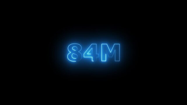 Neon 84M Animated Text.Glowing Neon 84M Countdown Animation .Bright Motion Typography for Timers, Events, and Digital Media Project
