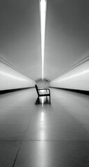 Empty subway tunnel, a single bench