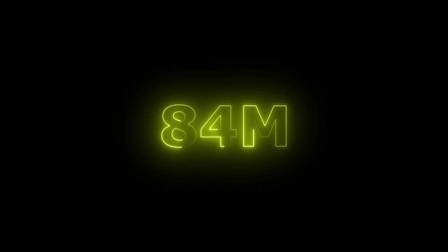 Neon 84M Animated Text.Glowing Neon 84M Countdown Animation .Bright Motion Typography for Timers, Events, and Digital Media Project