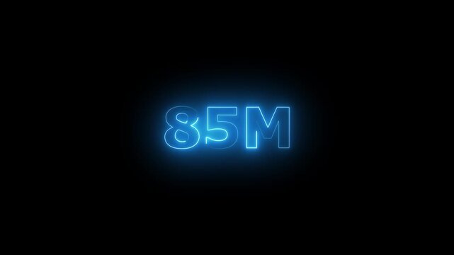 Neon 85M Animated Text.Glowing Neon 85M Countdown Animation .Bright Motion Typography for Timers, Events, and Digital Media Project