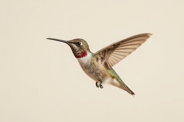 Fototapeta premium Hummingbird in flight, studio shot, beige background, nature