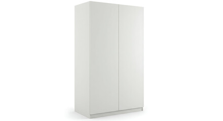Naklejka premium Modern white two-door wardrobe with a sleek minimalist design and handleless doors.