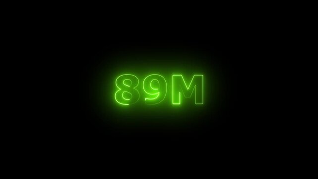 Neon 89M Animated Text.Glowing Neon 89M Countdown Animation .Bright Motion Typography for Timers, Events, and Digital Media Projects
