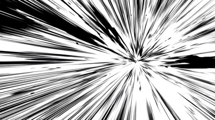 Obraz premium Black anime speed lines on white. Radial comic light speed lines. Velocity lines, flash action concept. High-speed, black and white speed lines. Manga anime background. Stock Illustration