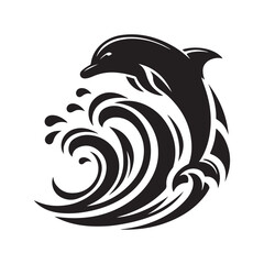 Dolphin vector silhouette  outline logo design concept illustration