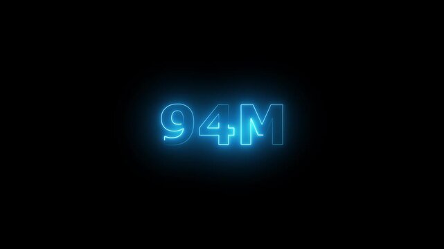Neon 94M Animated Text.Glowing Neon 29M Countdown Animation .Bright Motion Typography for Timers, Events, and Digital Media Projects