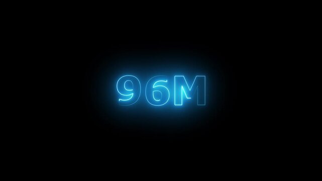 Neon 96M Animated Text.Glowing Neon 96M Countdown Animation .Bright Motion Typography for Timers, Events, and Digital Media Projects