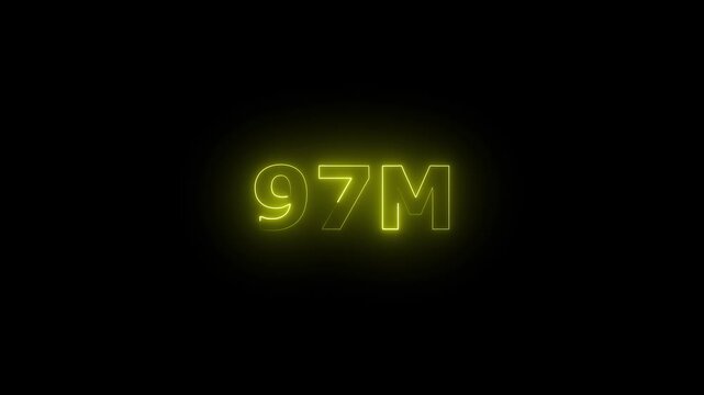 Neon 97M Animated Text.Glowing Neon 97M Countdown Animation .Bright Motion Typography for Timers, Events, and Digital Media Projects