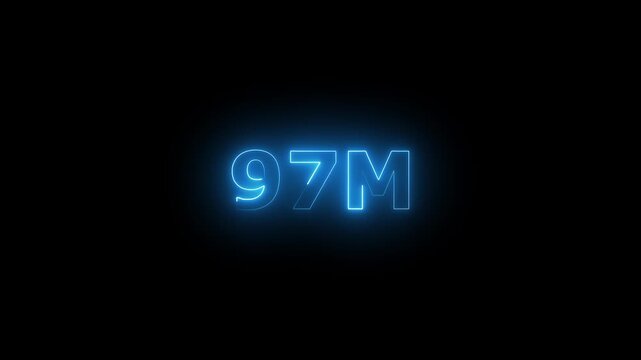 Neon 97M Animated Text.Glowing Neon 97M Countdown Animation .Bright Motion Typography for Timers, Events, and Digital Media Projects