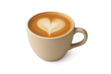 Latte art heart in coffee cup on transparent background