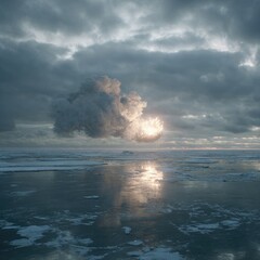 Fototapeta premium Dramatic arctic scene with a large, unusual cloud over a frozen expanse