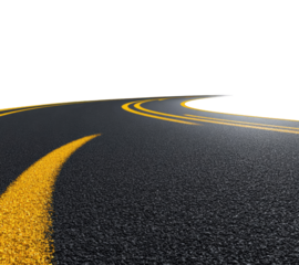 Winding asphalt road against dark background