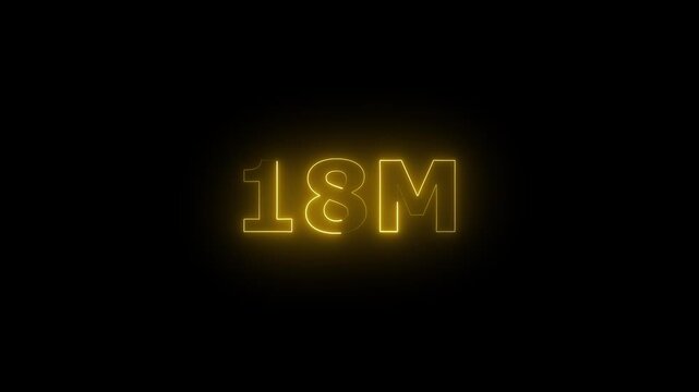 Neon 18M Animated Text.Glowing Neon 29M Countdown Animation .Bright Motion Typography for Timers, Events, and Digital Media Projects