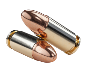 Two metallic ammunition cartridges