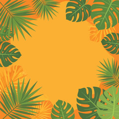 Naklejka premium Tropical Leaf Border on Orange Background.