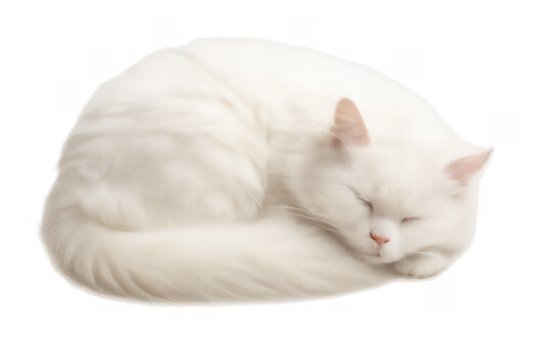 White cat sleeping peacefully with transparent background