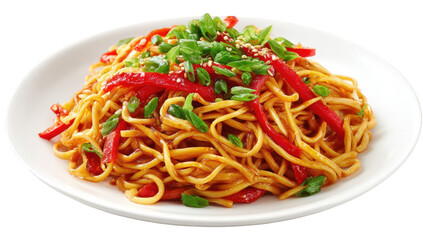 Plate of stir-fried noodles with peppers (1)