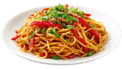 Plate of stir-fried noodles with peppers (1)