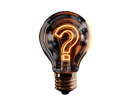 Illuminated lightbulb with a question mark