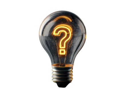 Illuminated lightbulb with question mark
