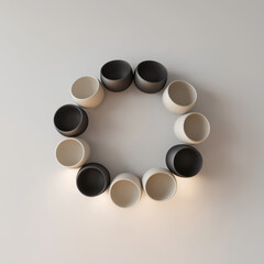 Minimalist Ceramic Bowl Sculpture in Perfect Circle on White Gallery Wall with Matte Black and Neutral Tones