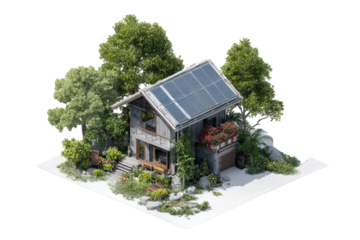 Isometric Illustration of a Sustainable House