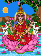 hand drawn digital art of goddess gaj lakshmi © Harshit