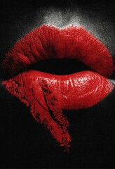 Fototapeta premium Red lipstick with kiss mark imprint on black background, beauty, cosmetics, and fashion vector illustration concept.