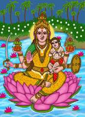 hand drawn digital art of goddess santan lakshmi