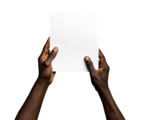 Hands holding blank white paper