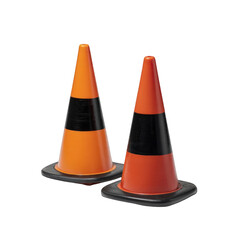 Two traffic cones on a black background