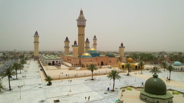 SENEGAL - 7.31.2025 - Amazing aerial footage circling counterclockwise around Senegal's Great Mosque Of Touba.