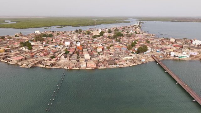 SENEGAL - 7.31.2025 - Excellent aerial panorama of Joal-Fadiouth, Senegal.